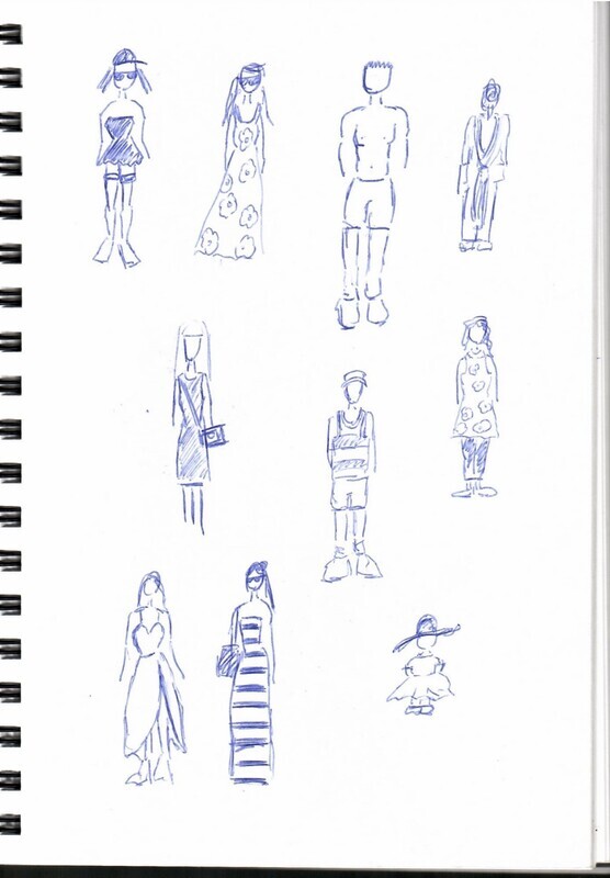 Sketches of people in Downtown Toronto as seen through my balcony.